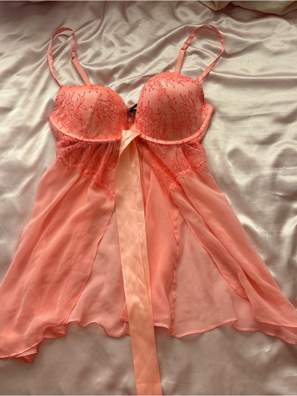 Victoria's Secret Coral Lace Chemise with Sheer Skirt